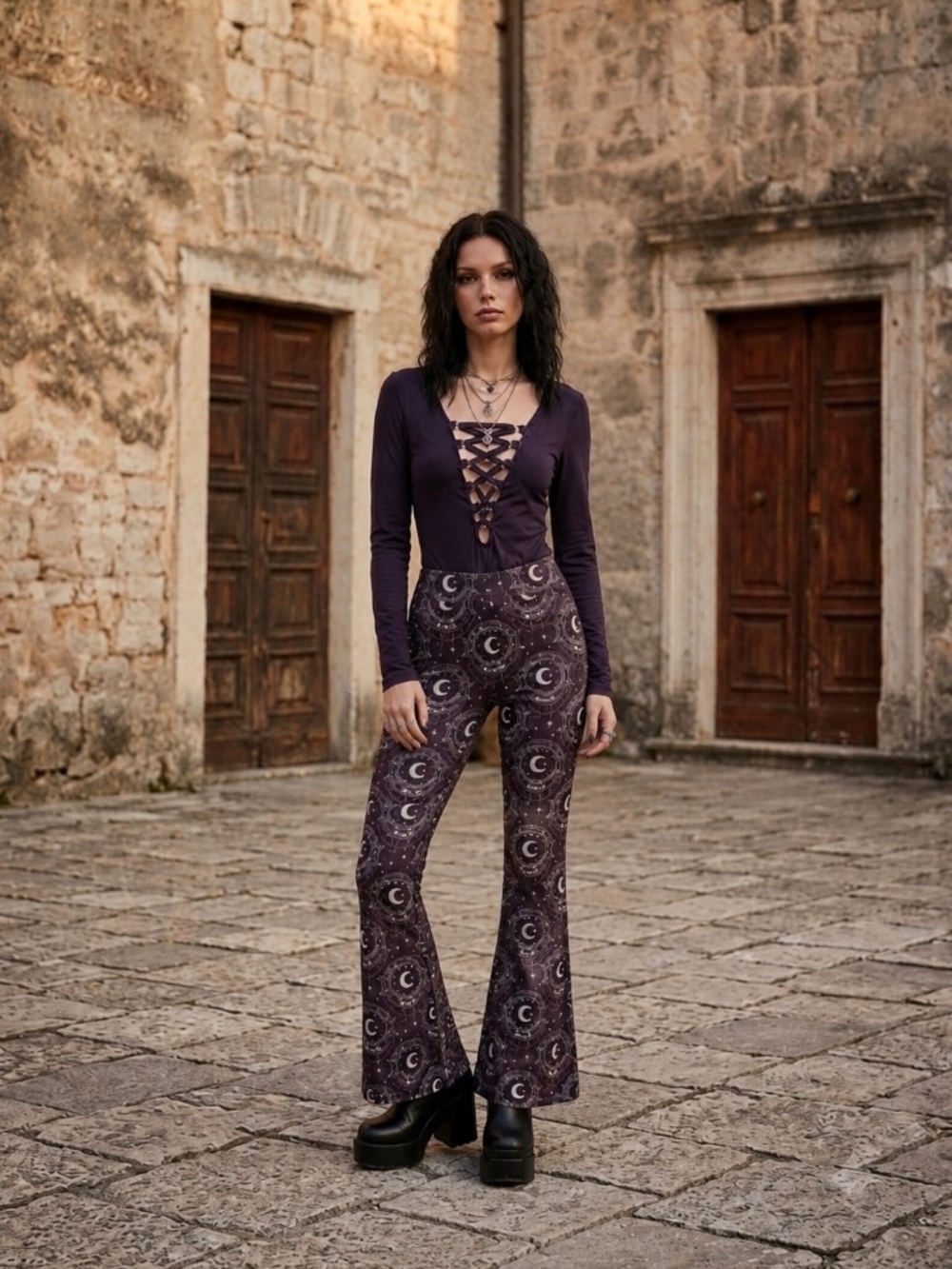 NWT Limited Too Fast Brand Magic Crystal Ball Flare Pants Hellz Bellz, Small